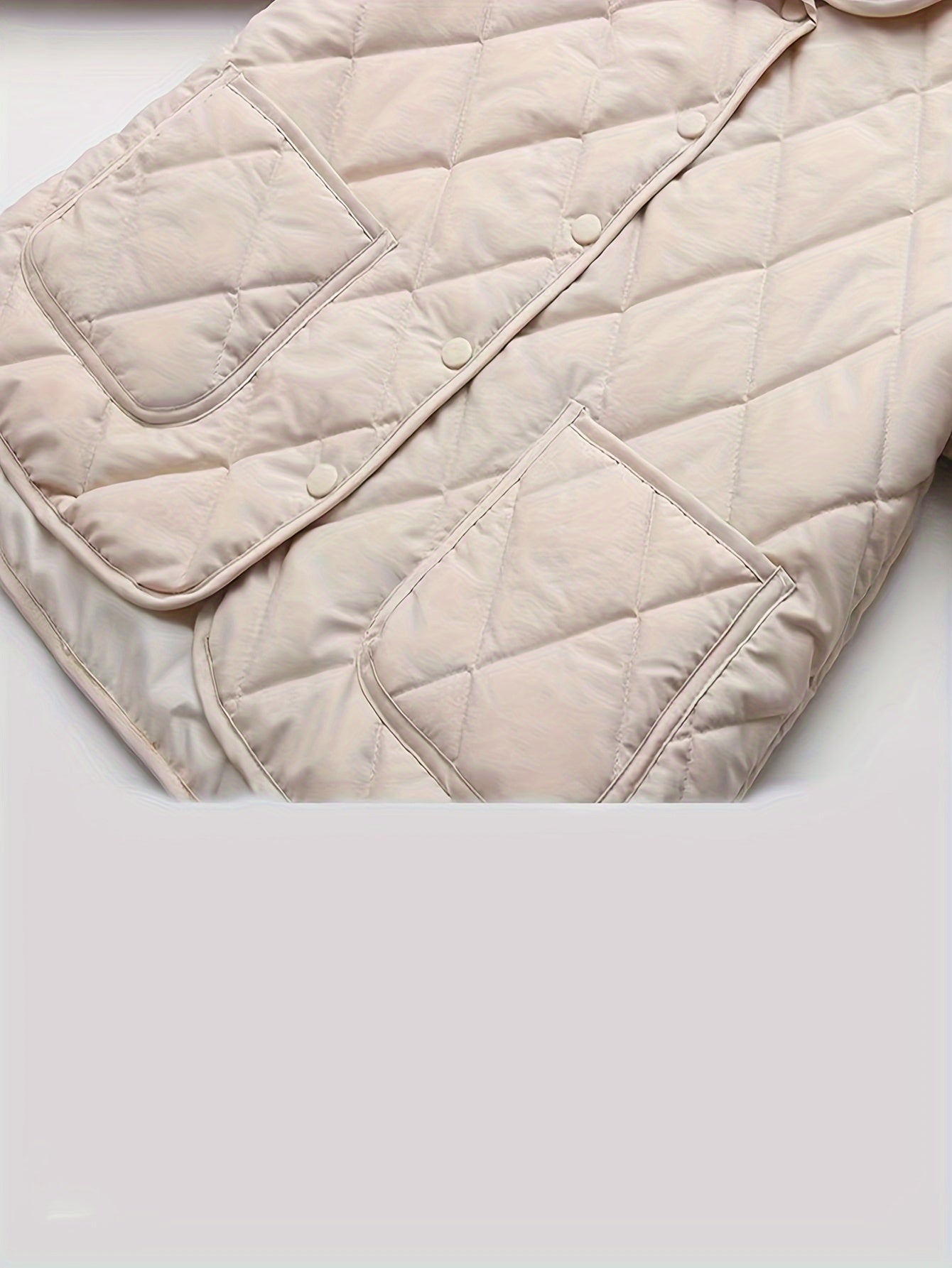 Solid Lapel Quilted Jacket Long Sleejsonves Patched Pockets Outdoor Padded Jacke