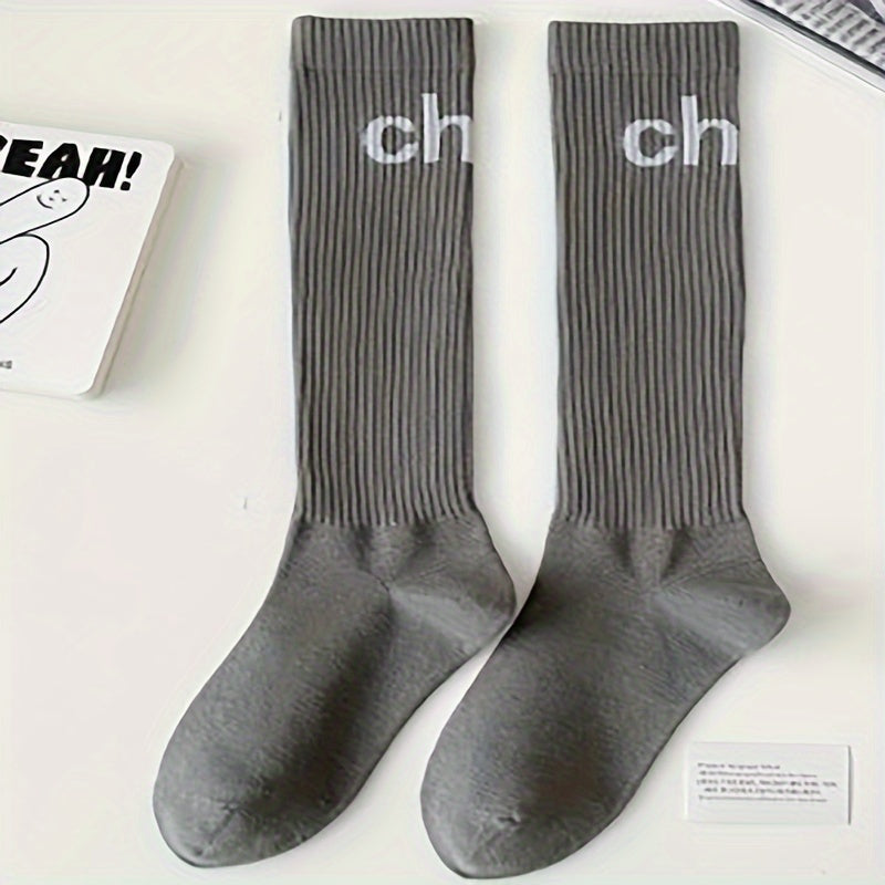 Letter Print Calf Socks Women's Knee High Stockings