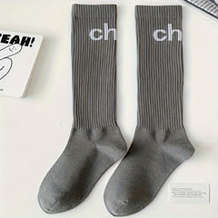 Letter Print Calf Socks Women's Knee High Stockings