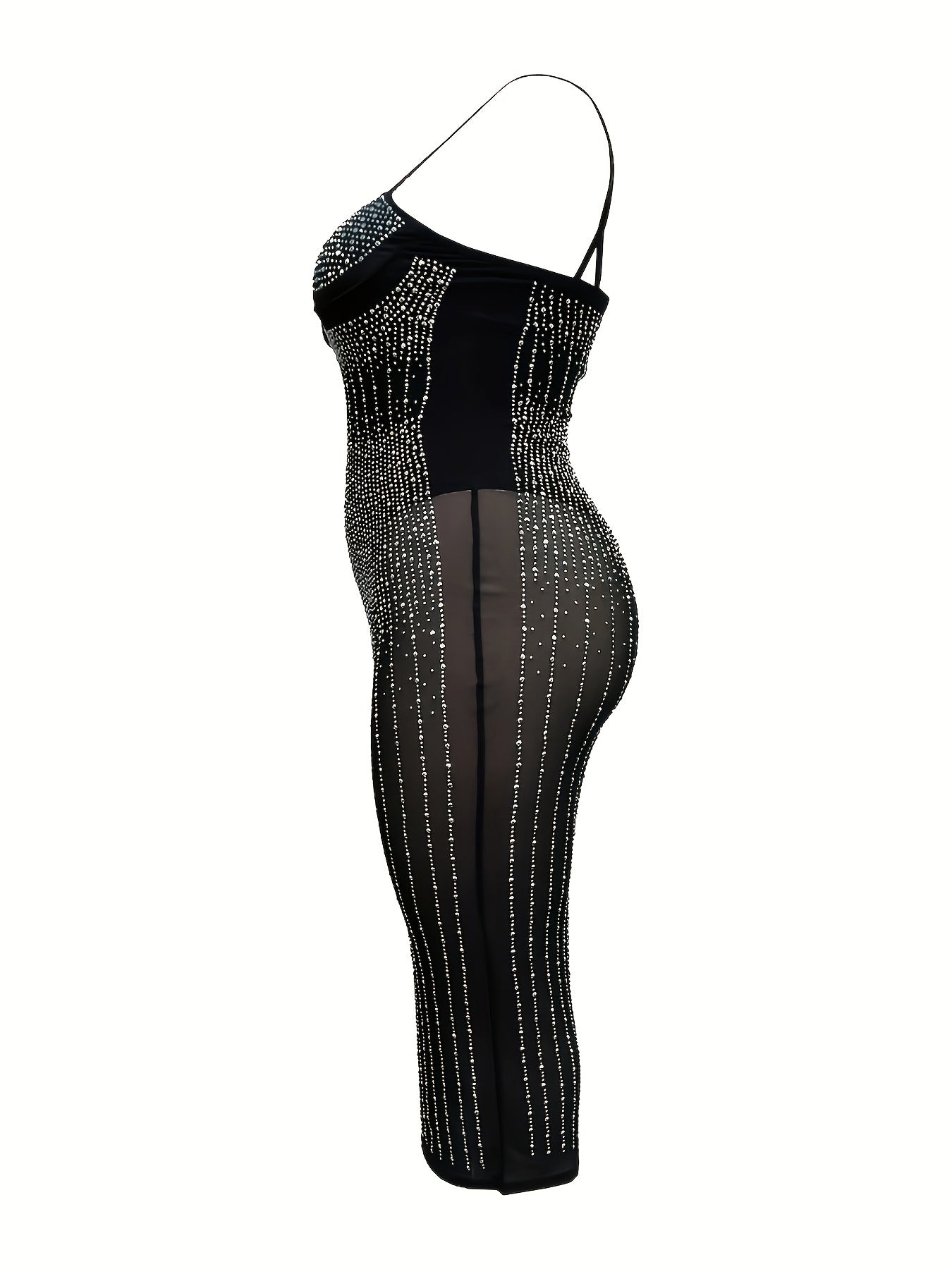 Plus Size Rhinestone Semi Sheer Cami Cocktail Dress