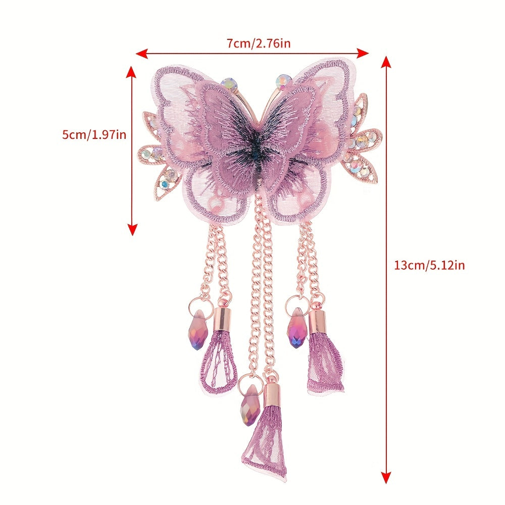 Butterfly & Tassel Hair Clip French Barrette Bridal Wedding Accessory