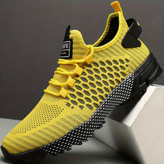 Men's Geometric Print Lace up Sneakers Breathable Mesh Outdoor Sports Shoes