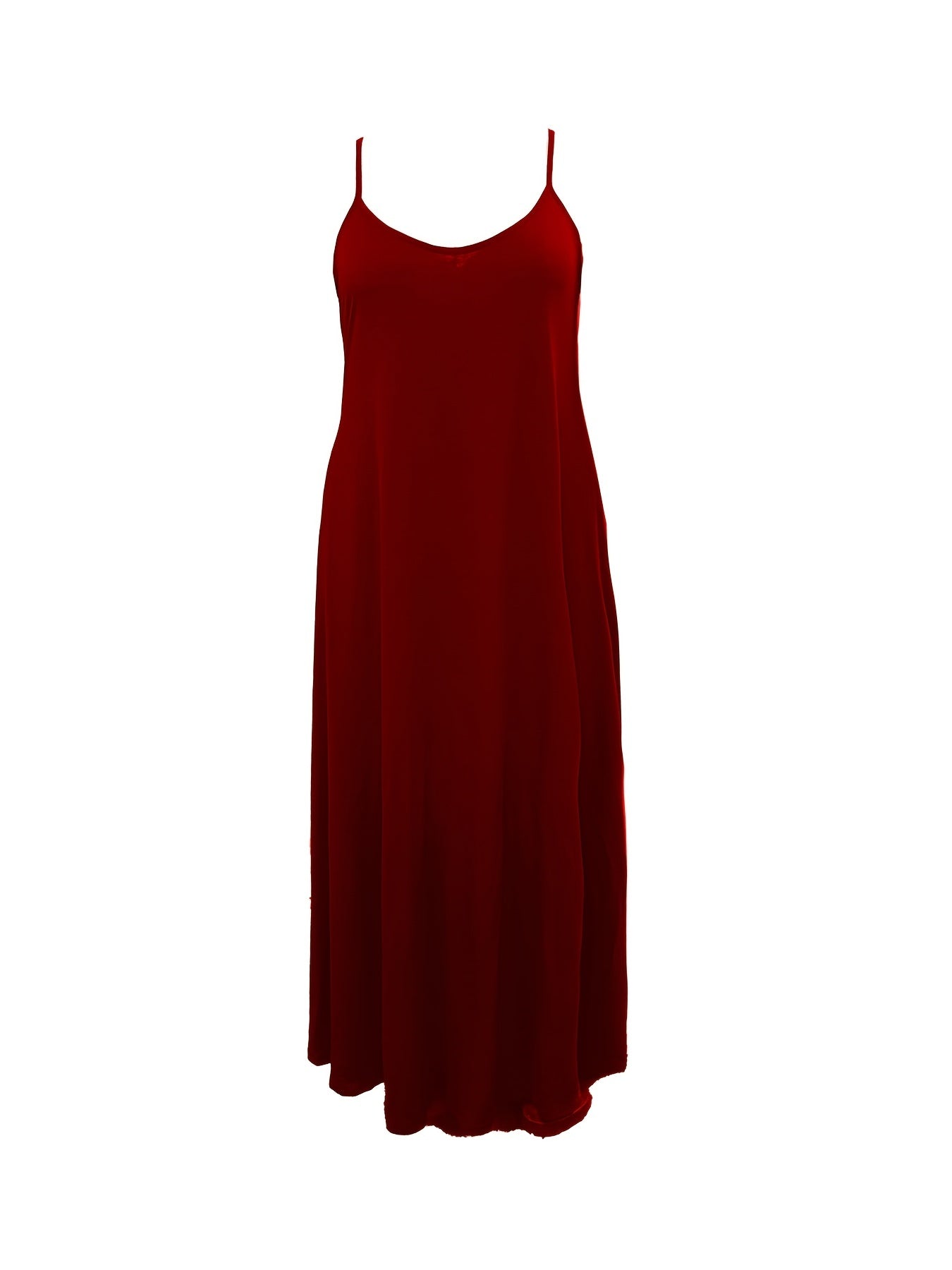  Casual Cami Dress Women's Plus Plain Round Neck Slight Stretch