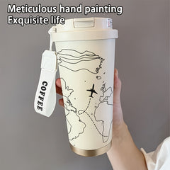 Stainless Steel Coffee Tumbler Hand Painted Airplane Map Insulated