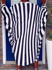  Stripe Print Bat Sleeve Cardigan & Shorts Outfit