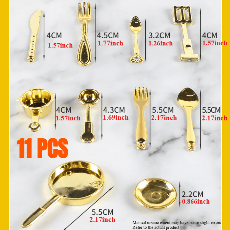 11pcs Mini Spoon Fork Pan DIY Props Food Play Scene Kids Kitchen Utensils Toys