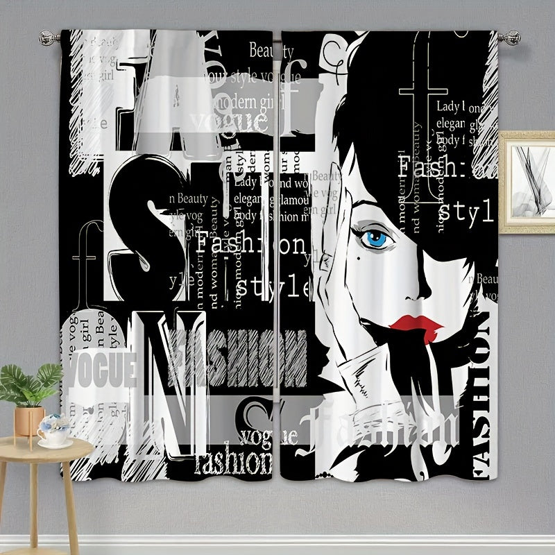 2pcs Woman Curtain Living Room Bedroom Office Decor