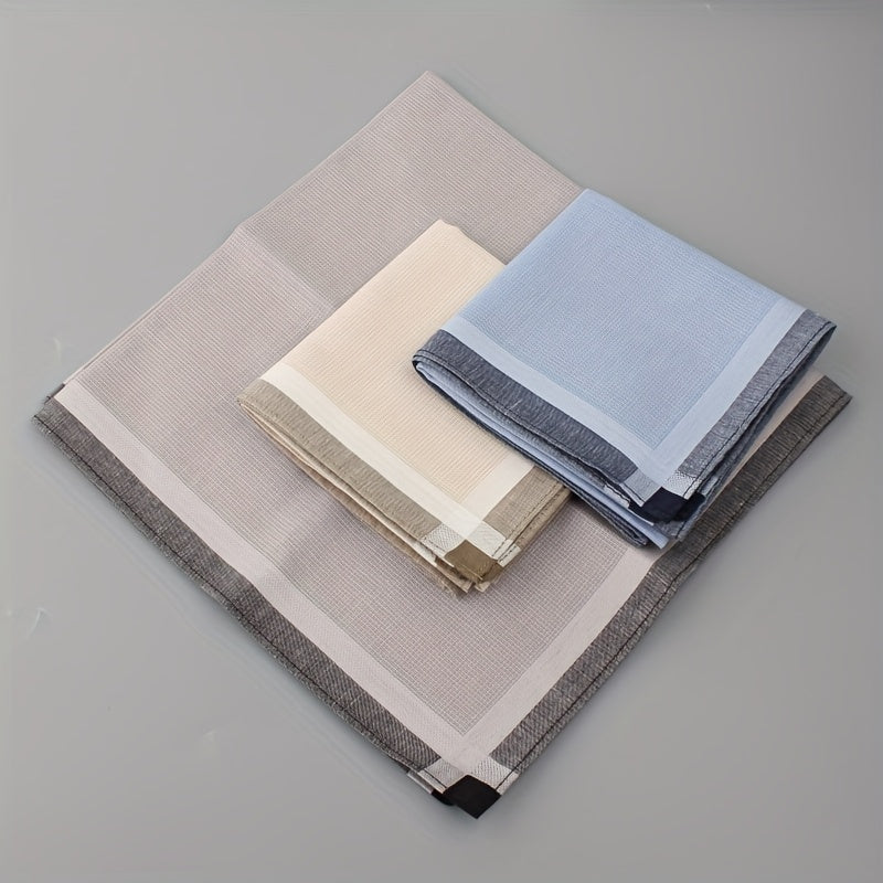 3 Men's Handkerchiefs Beige Gray Soft Woven Fabric Lightweight Compact