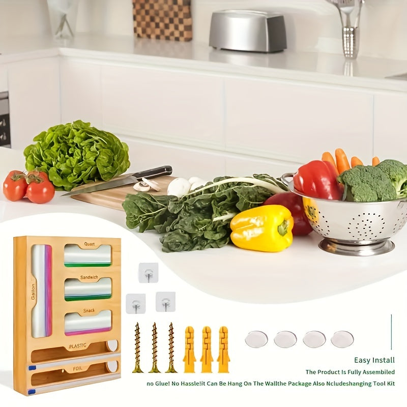 Bamboo Ziplock Bag Organizer and Foil Wrap Holder