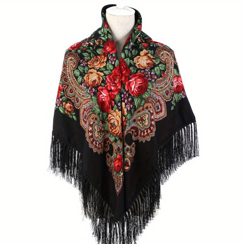 Flower Pattern Fringe Trim Scarf Shawl Shawl Scarf Wrap Casual Head Wrap