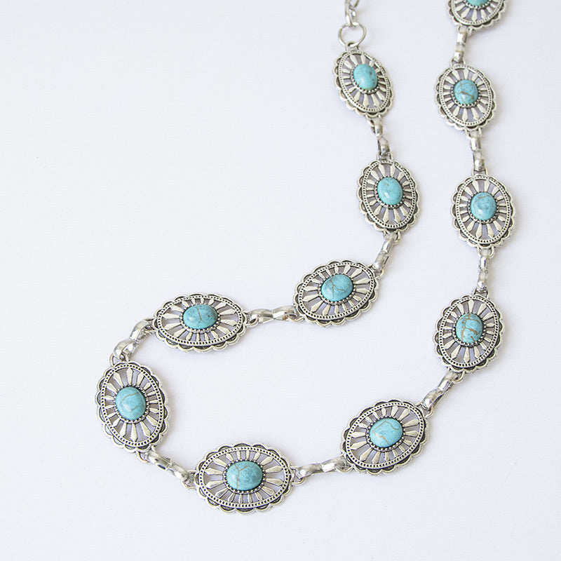Turquoise Chain Belt Women's Metal Waist Belt for Dresses Western Style