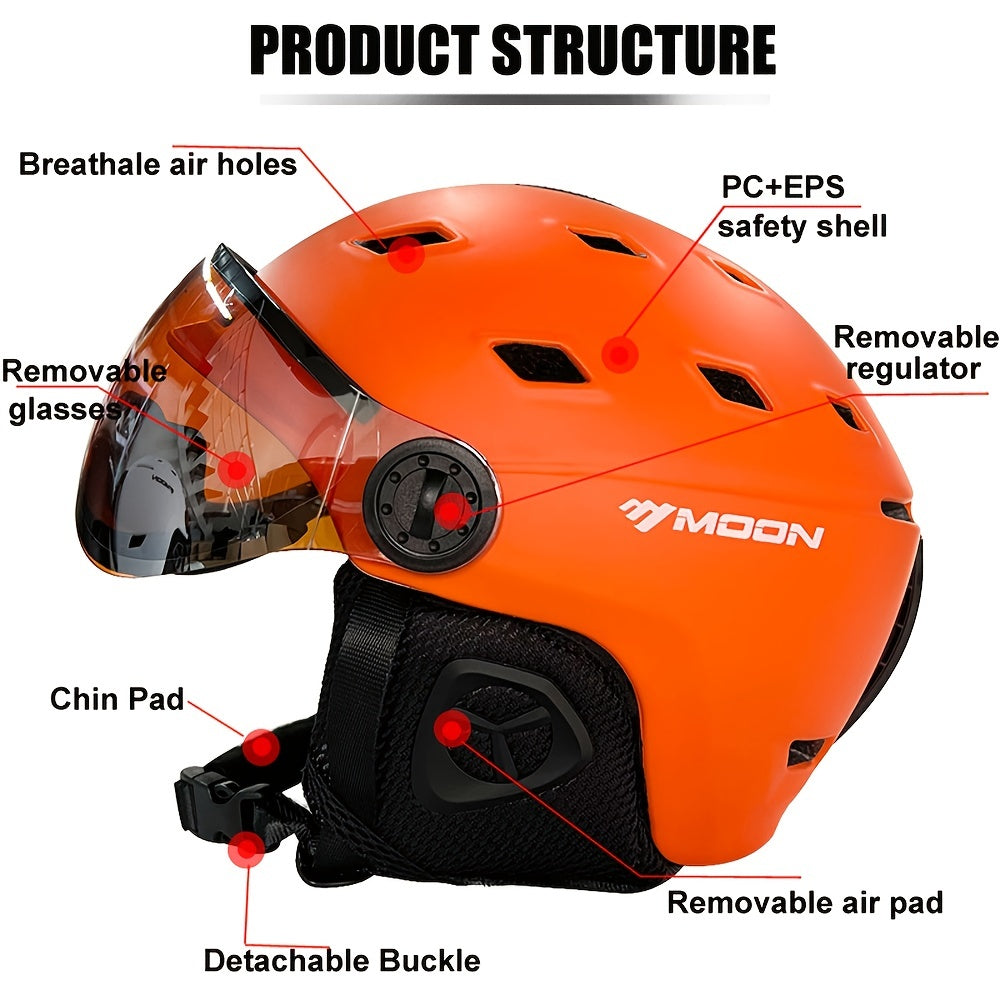 MOON Skiing Helmet With Goggles PC EPS High Ski Helmet Outdoor Snowboard
