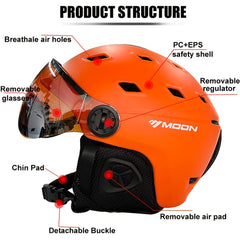 MOON Skiing Helmet With Goggles PC EPS High Ski Helmet Outdoor Snowboard