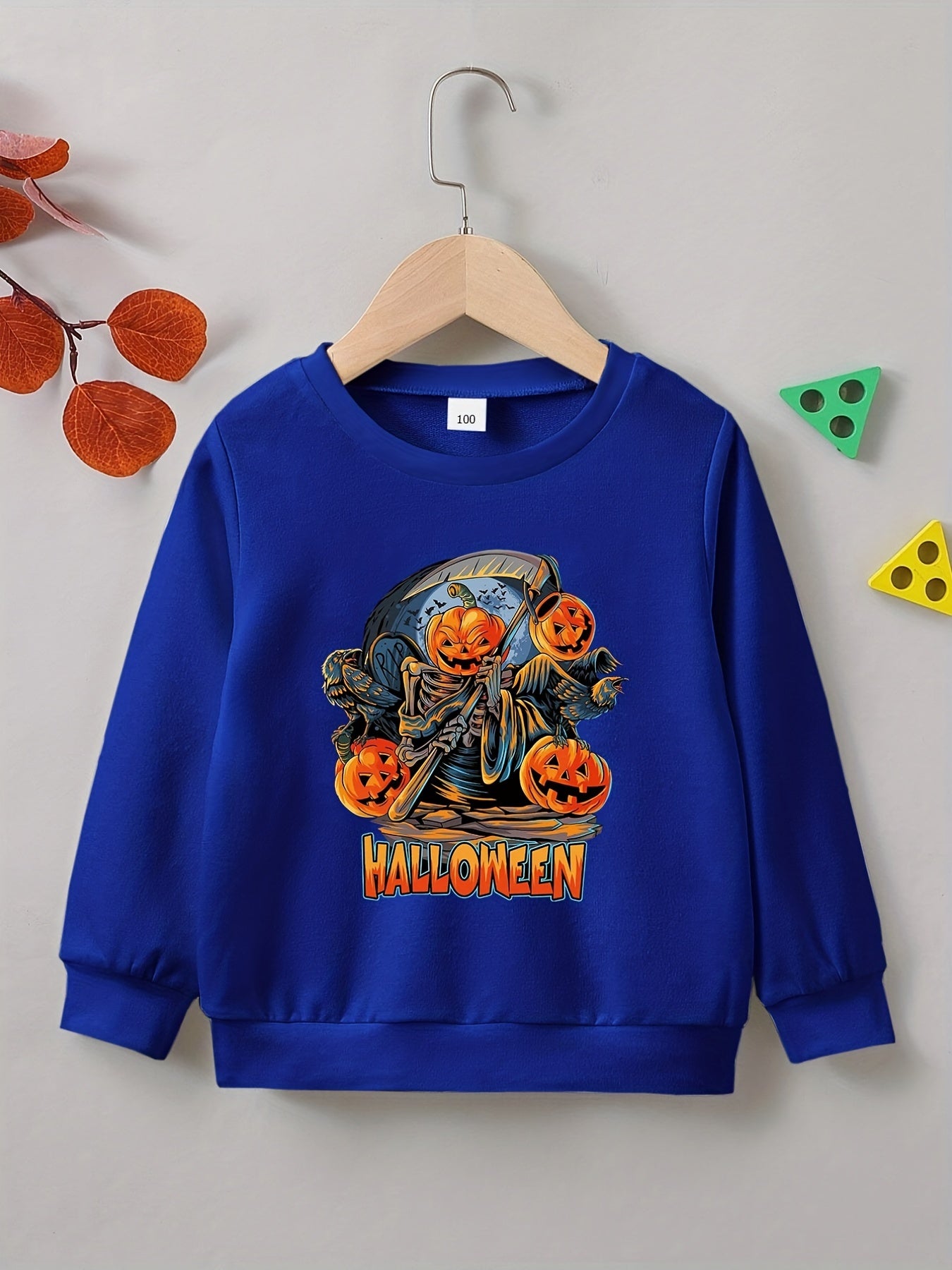Halloween Party Pumpkin Skeleton Print Boys Casual Sweatshirt