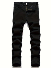 Casual Retro Style Solid Cotton Mid Stretch Jeans Mens Denim Pants