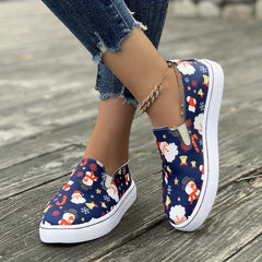 Christmas Snowman Pattern Soft Thick Bottom Slip On Loafers Shoes