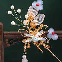 Floral Tassels Hairpin Dragonfly Hairpin Bridal Barrette Hanfu