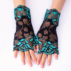 Floral Lace Fingerless Gloves for Outdoor Sun Protection