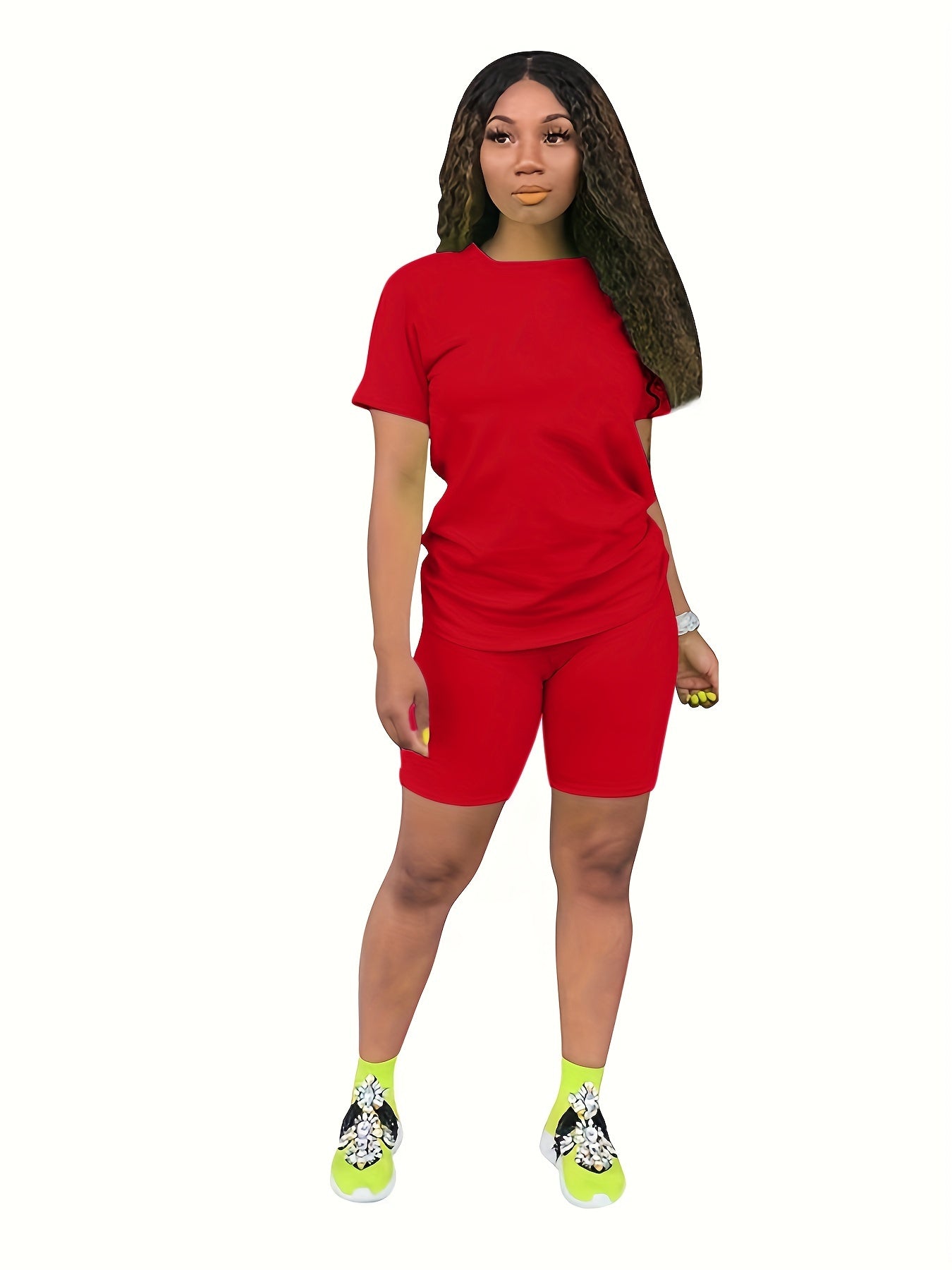 Casual Short Sleeve T shirt & Biker Shorts Set