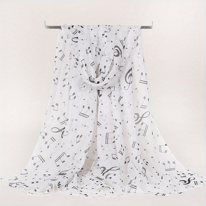 Musical Note Print Casual Scarf Solid Gauze Shawl Head Wrap