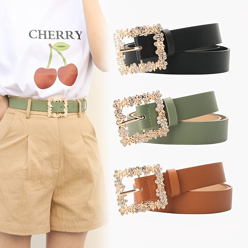 Women Rhinestone Pin Buckle Dress Belt