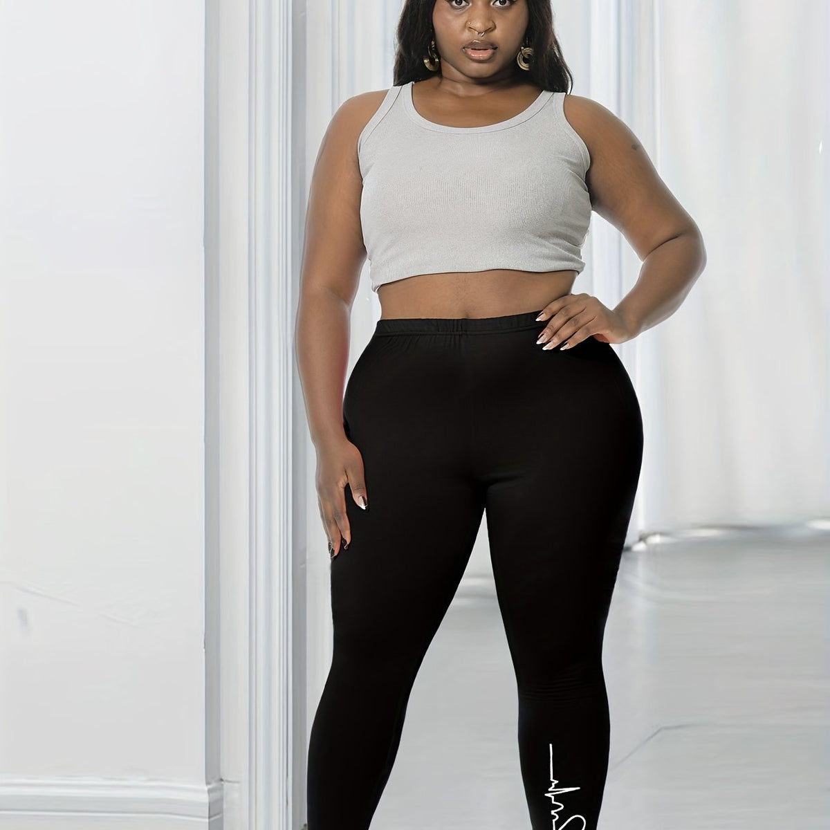  Casual Leggings Women's Plus Heartbeat Print Elastic Leggings