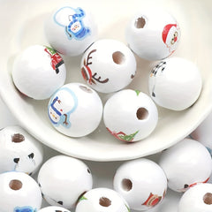 10pcs Christmas Printed Wooden Beads Set Snowman Elk Decorative