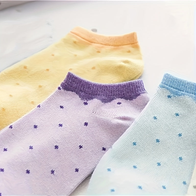 3 Pairs Polka Dot Low Cut Ankle Socks Soft & Lightweight Women's Stockings