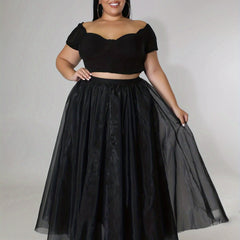  Party Skirt Women's Plus Contrast Mesh Layered Tutu Maxi Skirt
