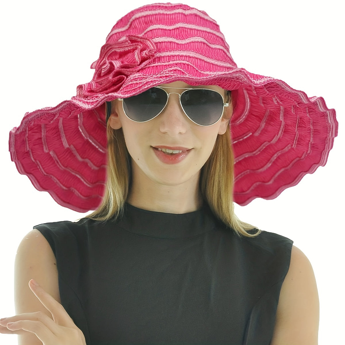 Women Foldable Outdoor Sun Hat Ruffles UV Protection Travel Beach Hat