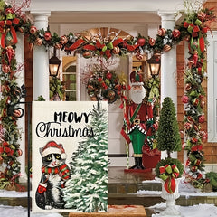 Meowy Christmas Cat Garden Flag 12X18 Inch