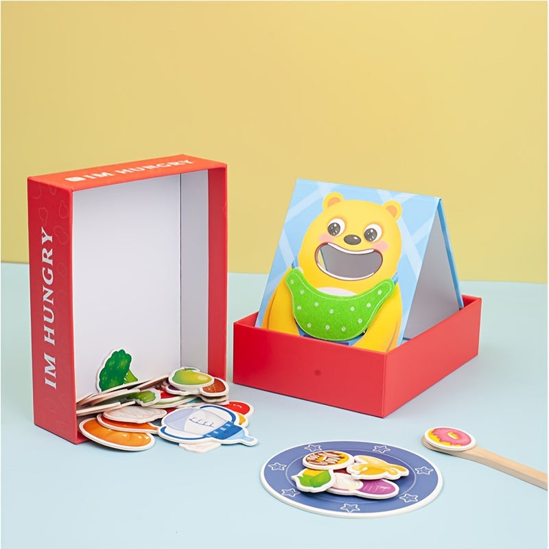 KIZH Wooden Bear Feeding Game Fun Early Learning Toy for Youngsters