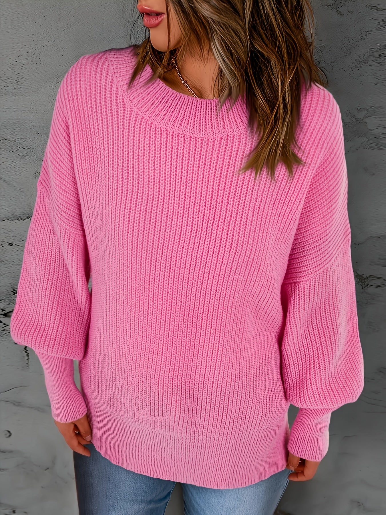  Ribbed Lantern Sleeve Knit Top