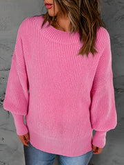  Ribbed Lantern Sleeve Knit Top