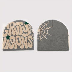 Unisex Reversible Spider Web Letter Jacquard Beanie Y2K Knit Hat