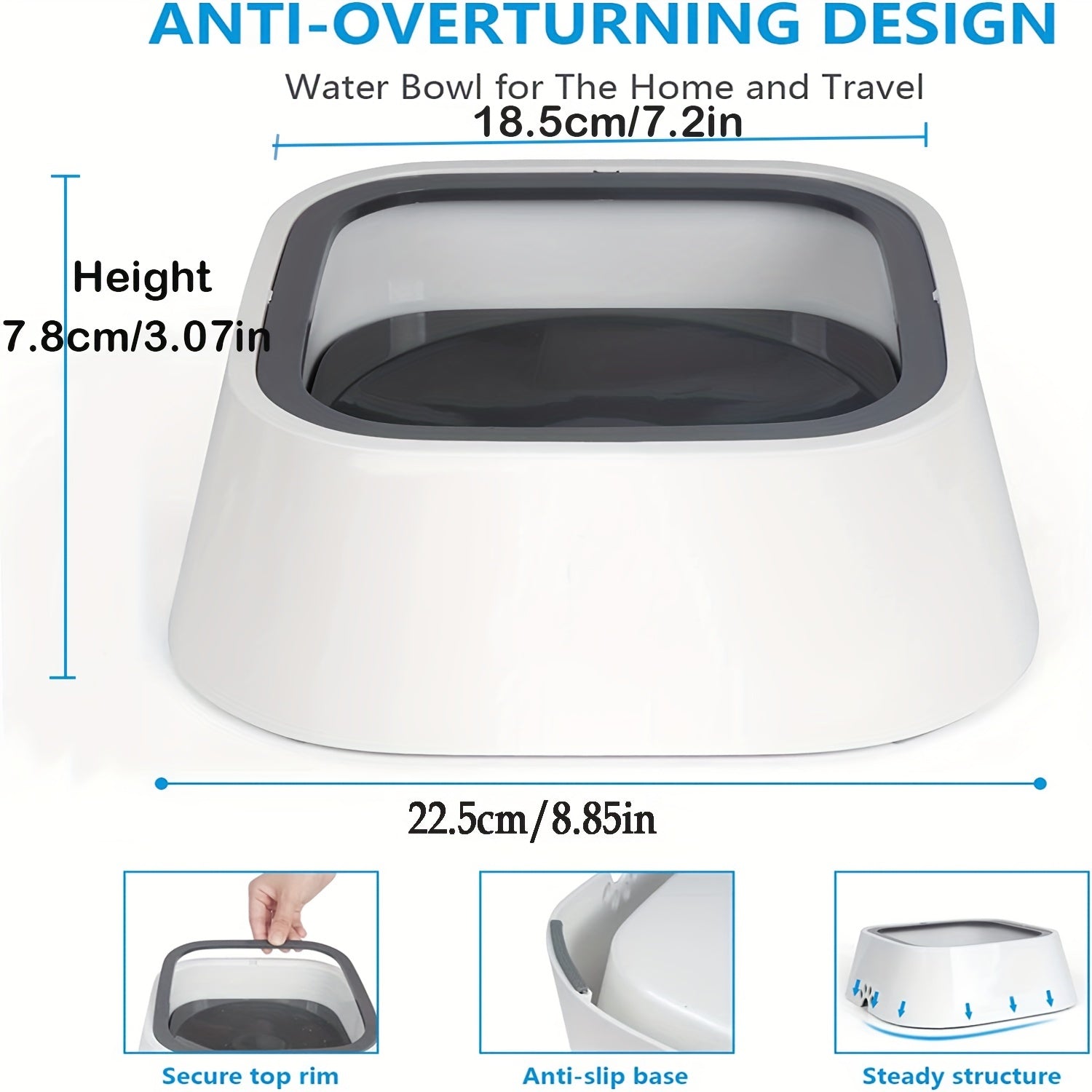 1L Pet Water Bowl No Spill Slow Feeder Dispenser