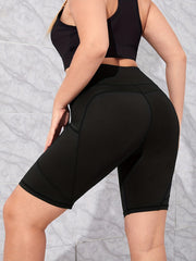  Solid High Rise Skinny Fitness Shorts With Pockets