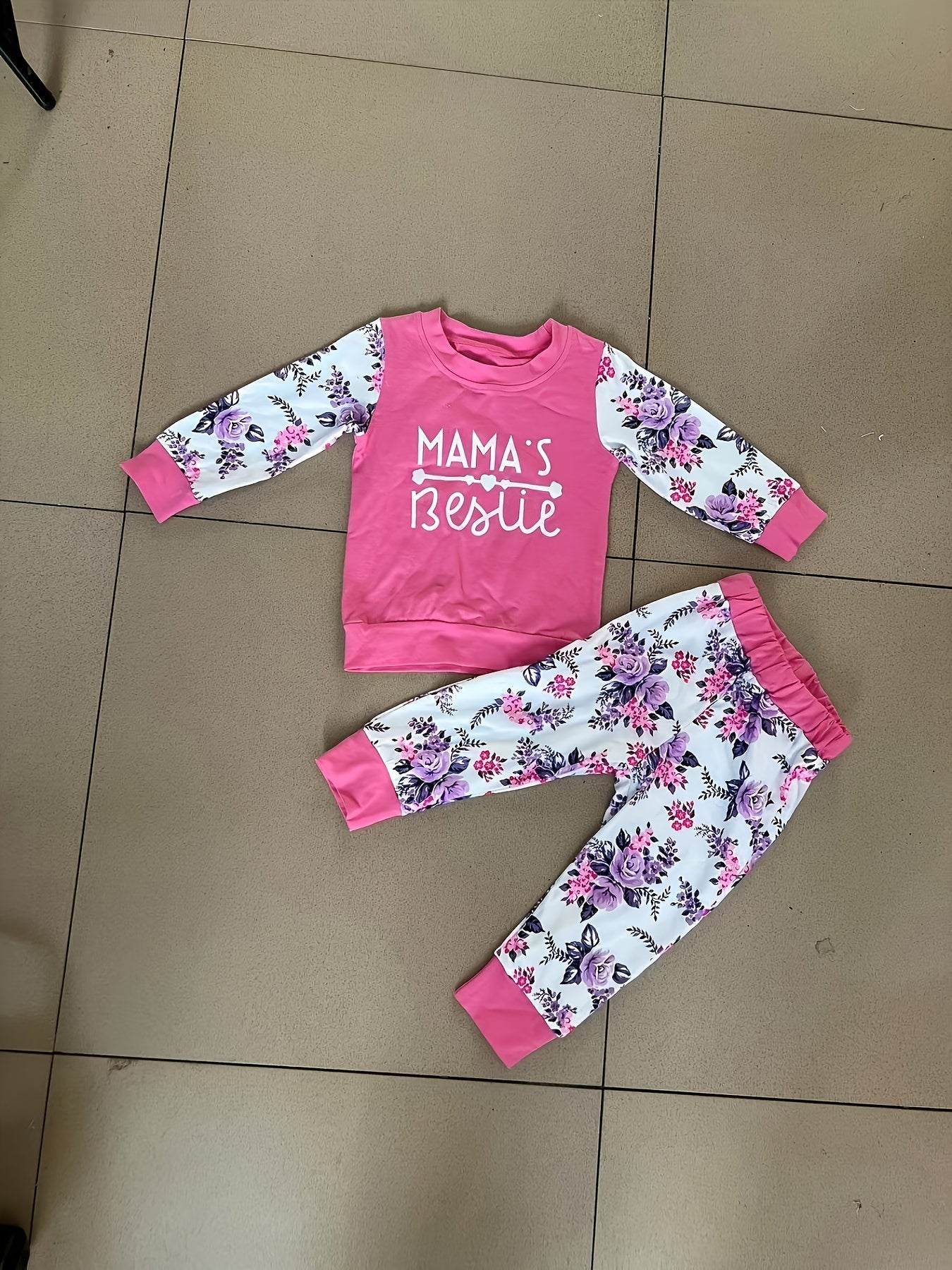 Baby Girls Letter Print Sweatshirt & Pant Set
