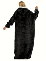  Hooded Flannel Loungewear Robe with Pockets