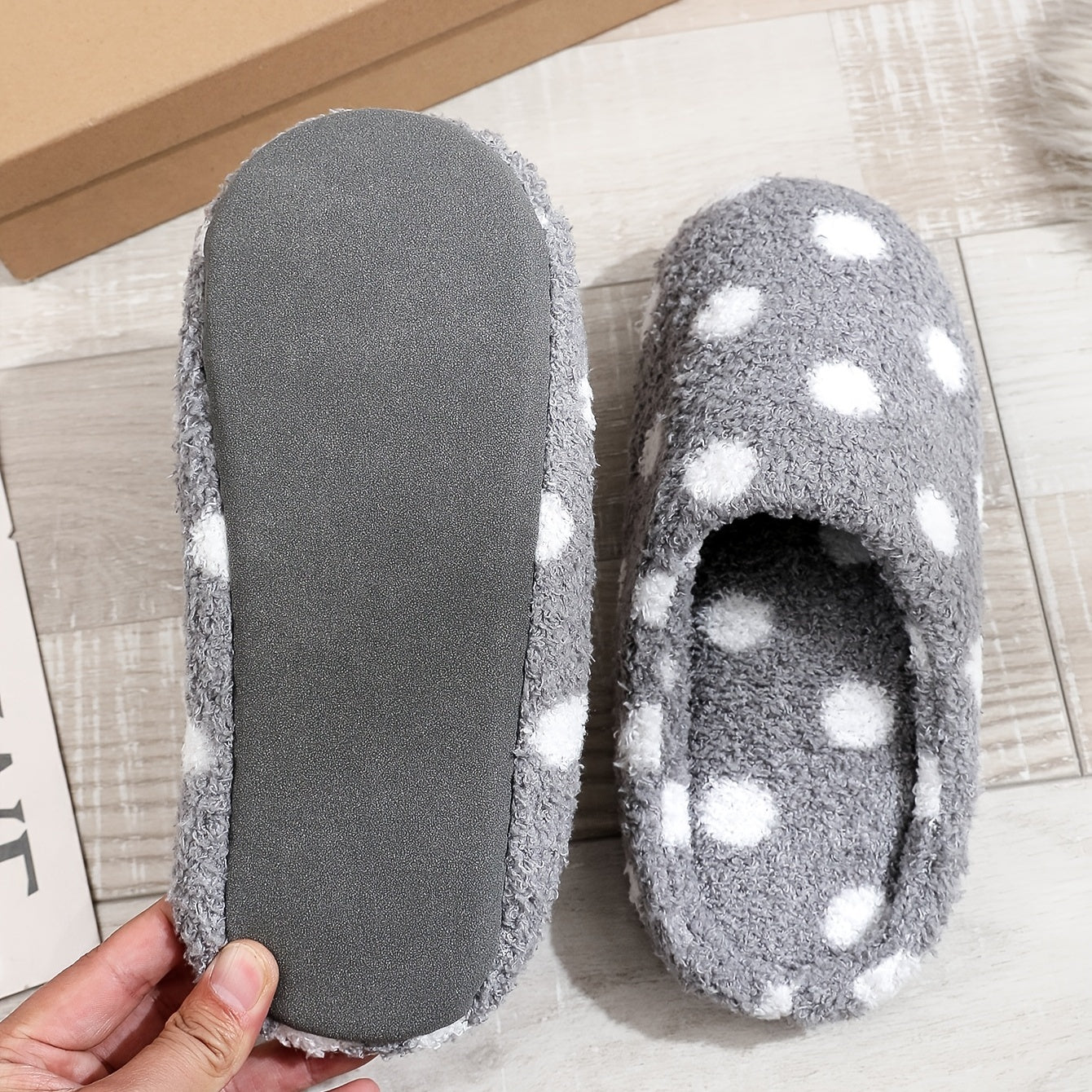 Men's Furry Cozy Dot Slides Warm Slip On Indoor Home Shoes