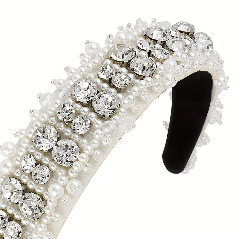 Faux Pearl Rhinestone Headband Wide Glitter Hair Band Girls Padded Headband