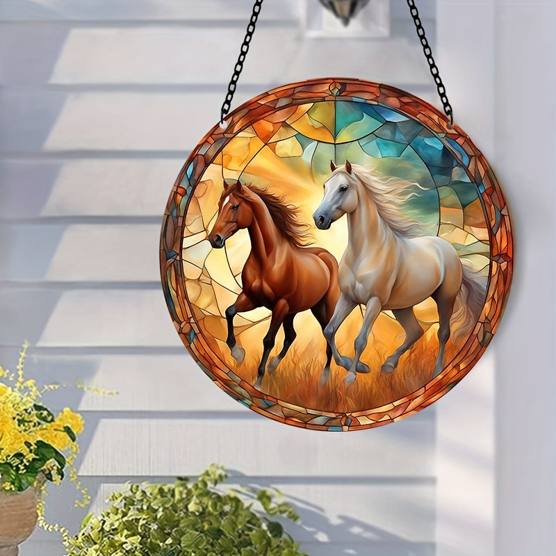 Funny Horse Suncatcher Stained Window Hanging Outdoor Housewarming Decor