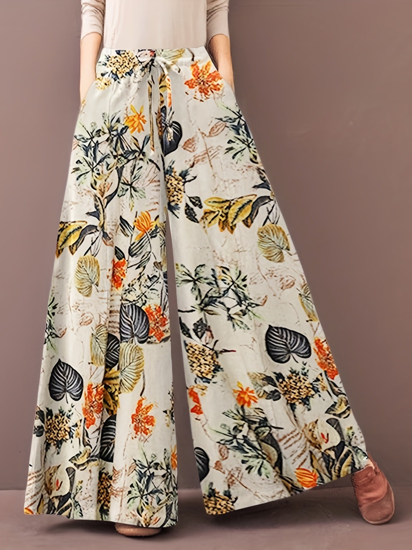  Women's Floral Print Wide Leg Pants
