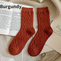 Argyle Textured Socks Comfy & Soft Mid Tube Women's Stockings