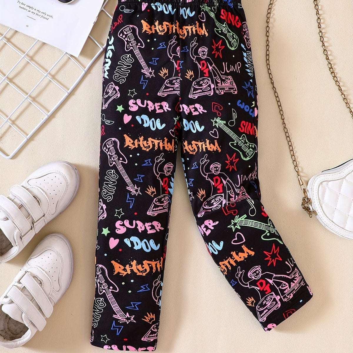 Girls' Graffiti Style Leggings for Spring Fall