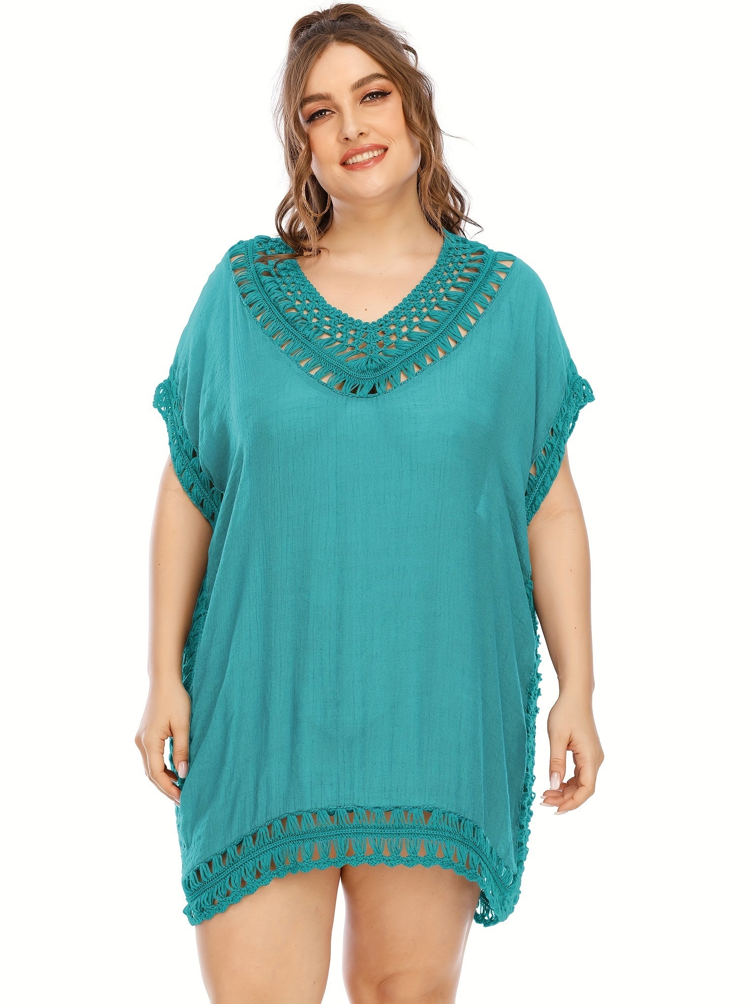  Crochet Cut Out V Neck Cover Up Dress
