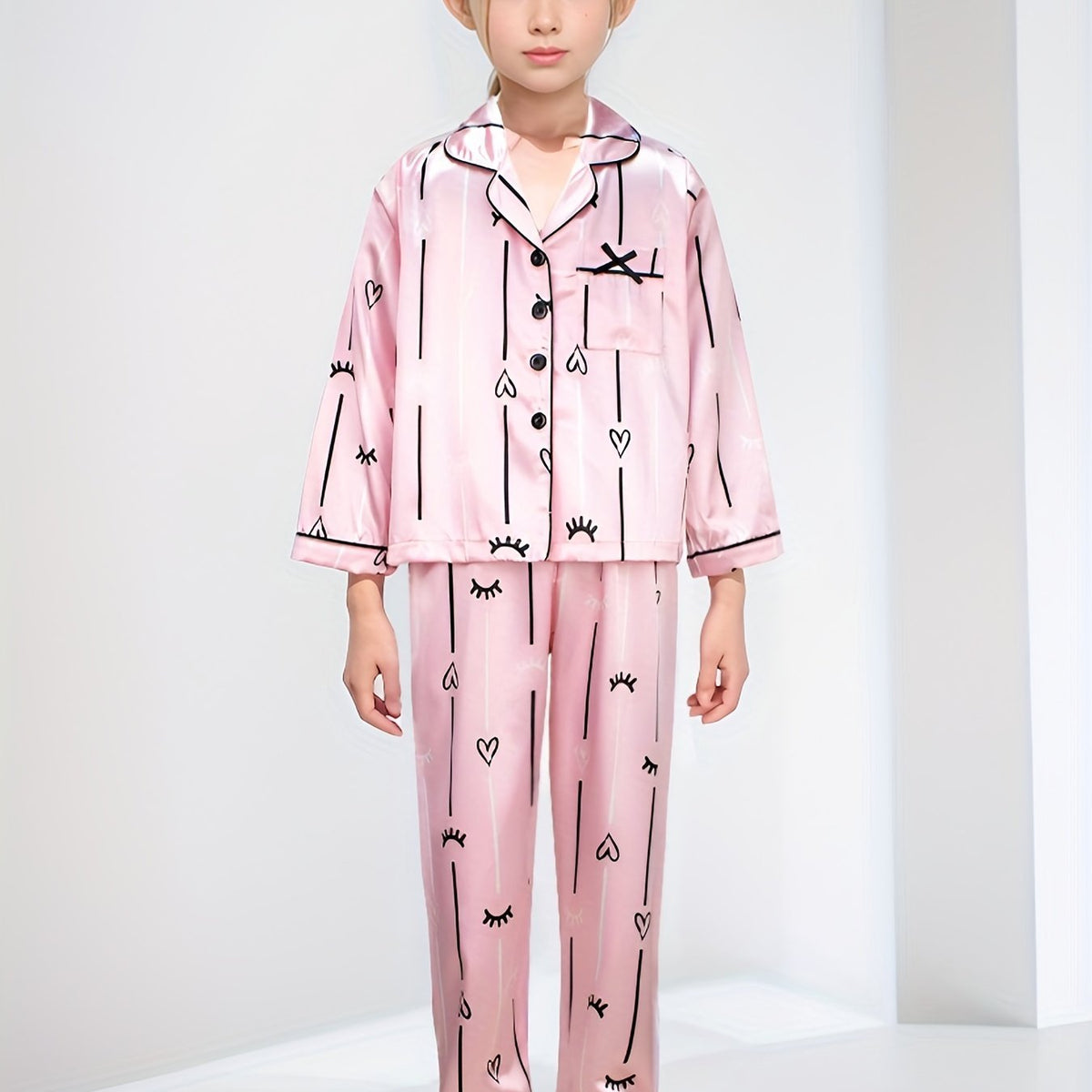 Girls Long Sleeve Pajama Set with Print