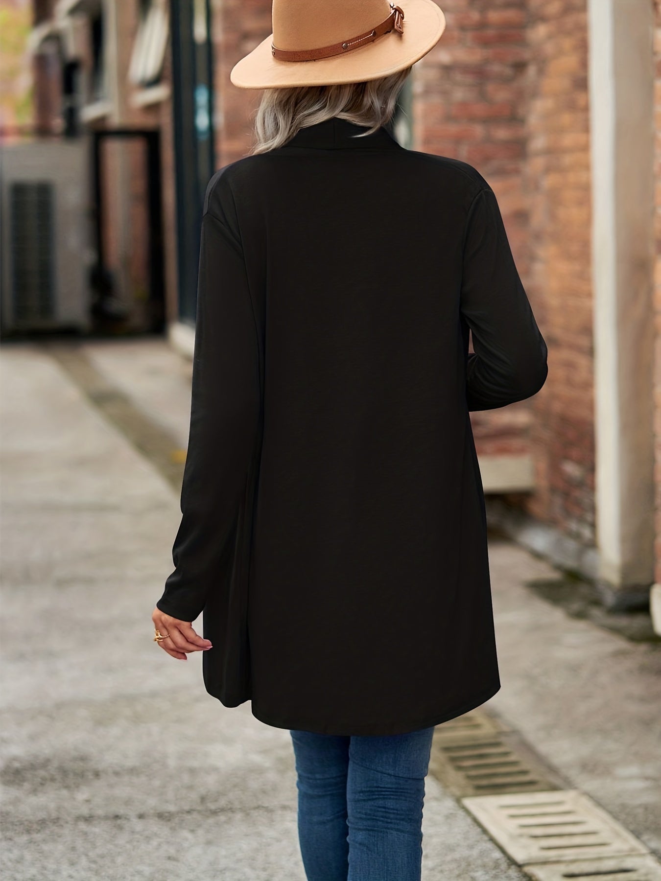 Solid Open Front Cardigan