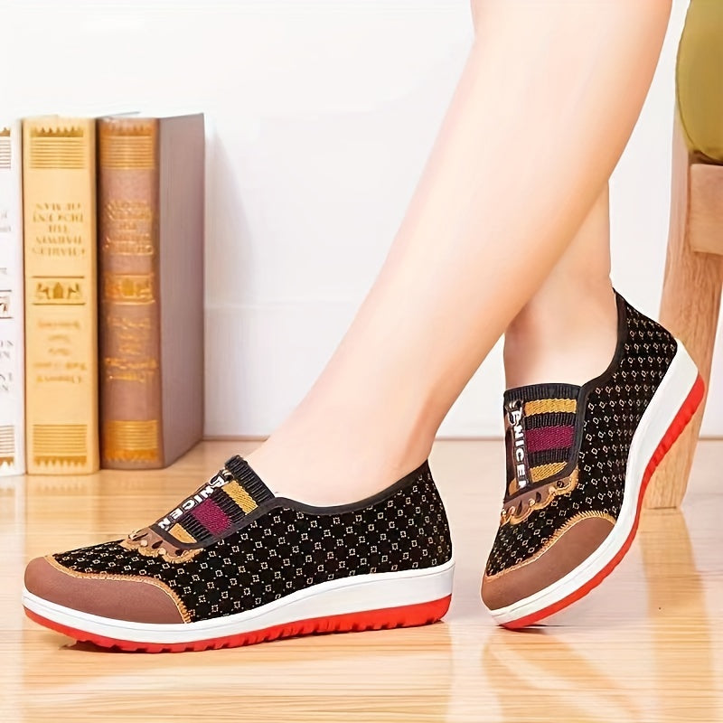 Colorblock Wedge Loafers Soft Sole Slip On Walking Shoes Women's Footwear