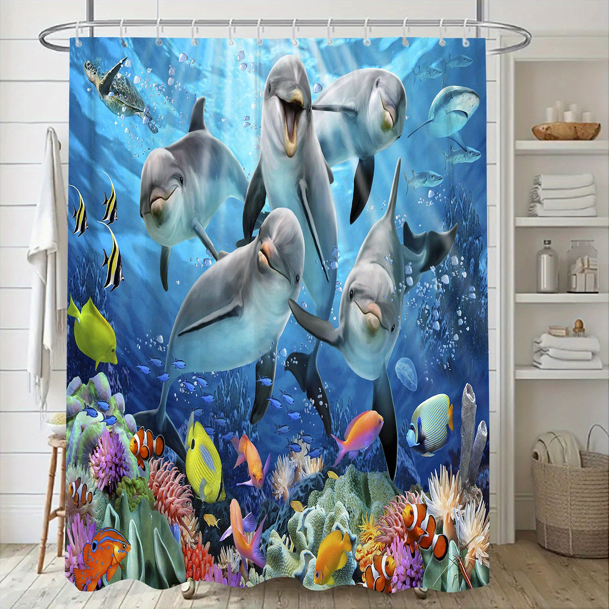Under The Sea World Whale Bathroom Shower Curtain Set